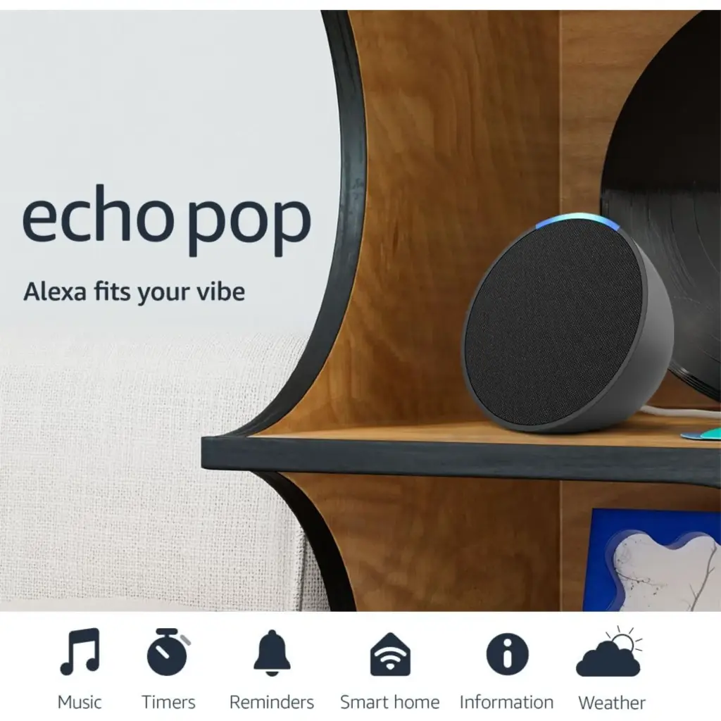 AMAZON - ALEXA PARLANTE INTELIGENTE ECHO POP (Ultima Generación) - NEGRO 