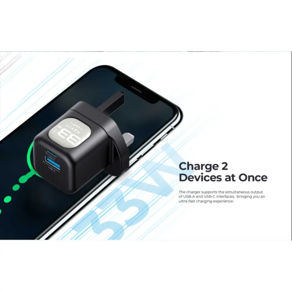HAVIT - CARGADOR 30W GaN CON USB-C A USB-C