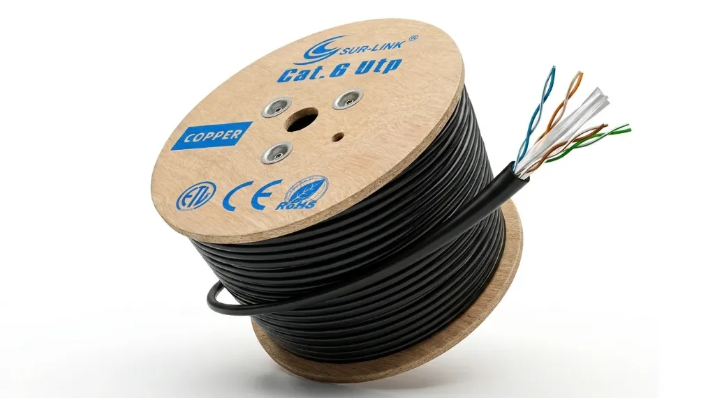 [UUTP6BLACK-100%CP-305-OUT] SUR-LINK - LAN CABLE CAT6 COBRE PURO 100% PASS FLUKE TEST UTP OUTDOOR BLACK 23 AWG 305MTS, NO MESSENGER