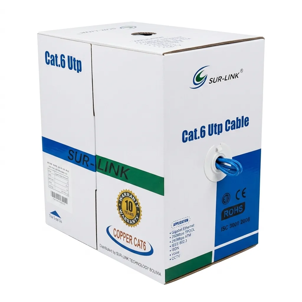SUR-LINK - LAN CABLE CAT6 COBRE PURO 100% PASS LUKE TEST 23AWG 305MTS AZUL