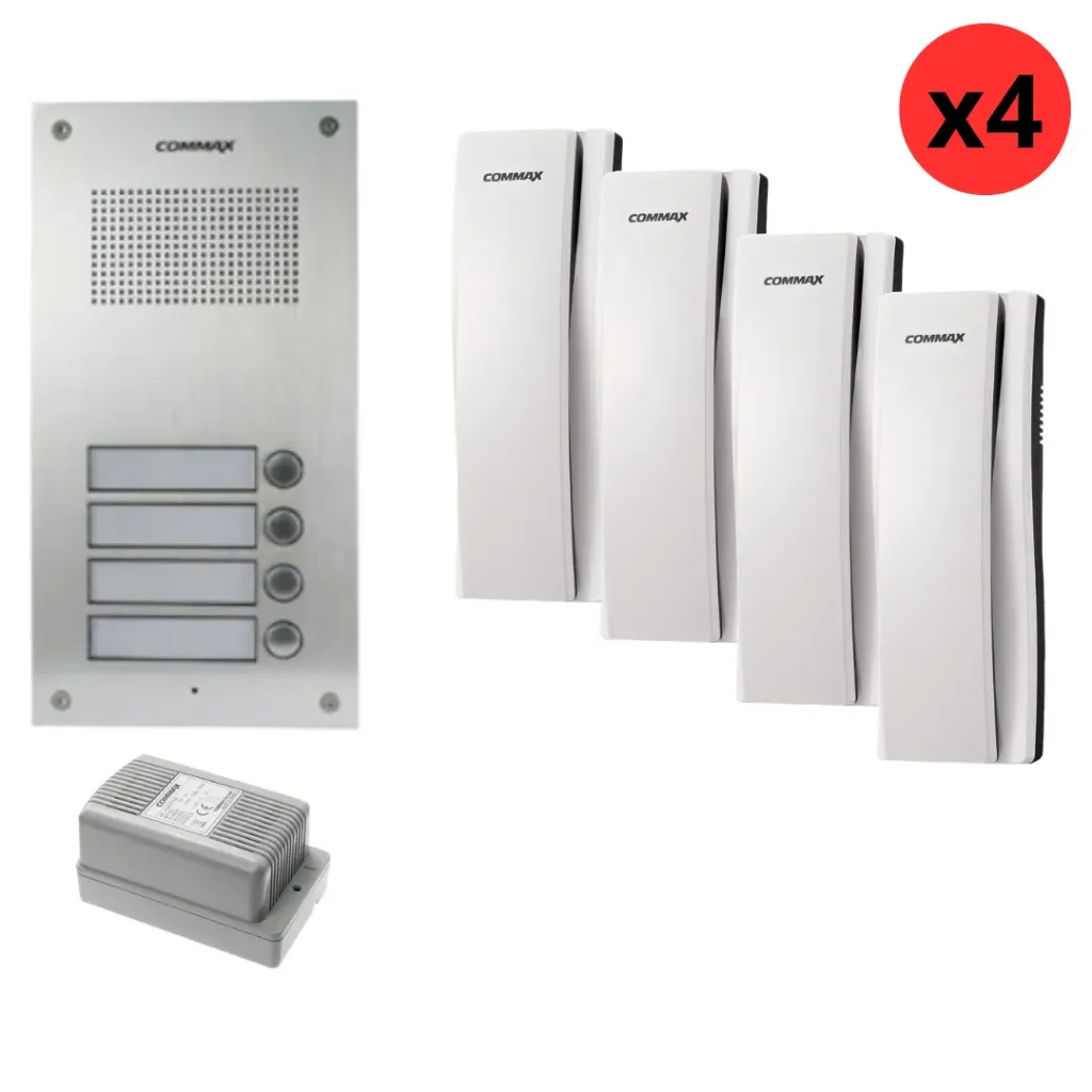 COMMAX  - KIT DE PANEL DE AUDIO E INTERCOMUNICADOR PARA 4 APARTAMENTOS