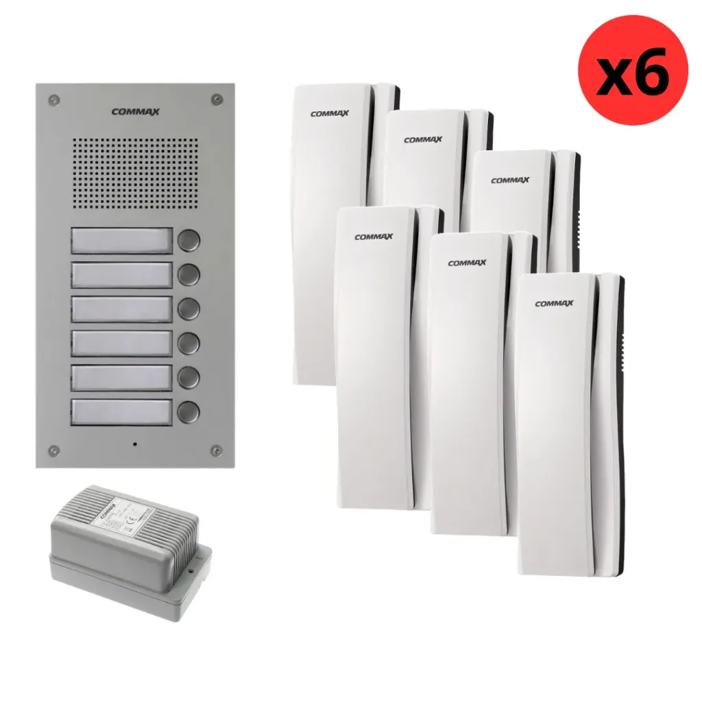 COMMAX  - KIT DE PANEL DE AUDIO E INTERCOMUNICADOR PARA 6 APARTAMENTOS