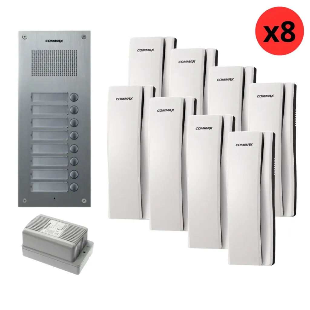 [DR-8UM(L)DP-SSRF-1A] COMMAX  - KIT DE PANEL DE AUDIO E INTERCOMUNICADOR PARA 8 APARTAMENTOS