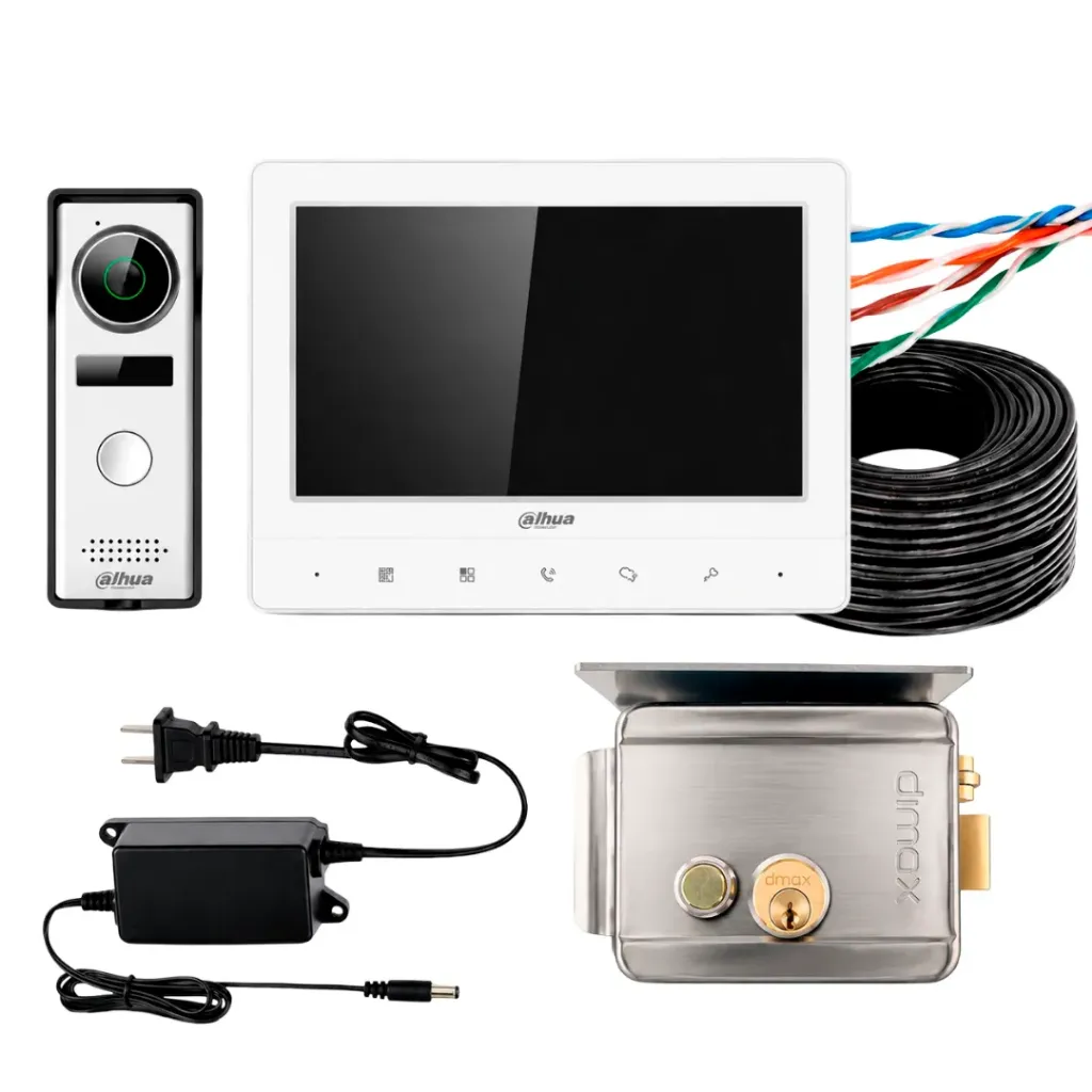COMBO - KIT DE VIDEO PORTERO ANALOGICO DHI-KTA02 + CHAPA ELECTRICA N093 + FUENTE 2AMP  + CABLE PARA EXTERIOR CAT 5