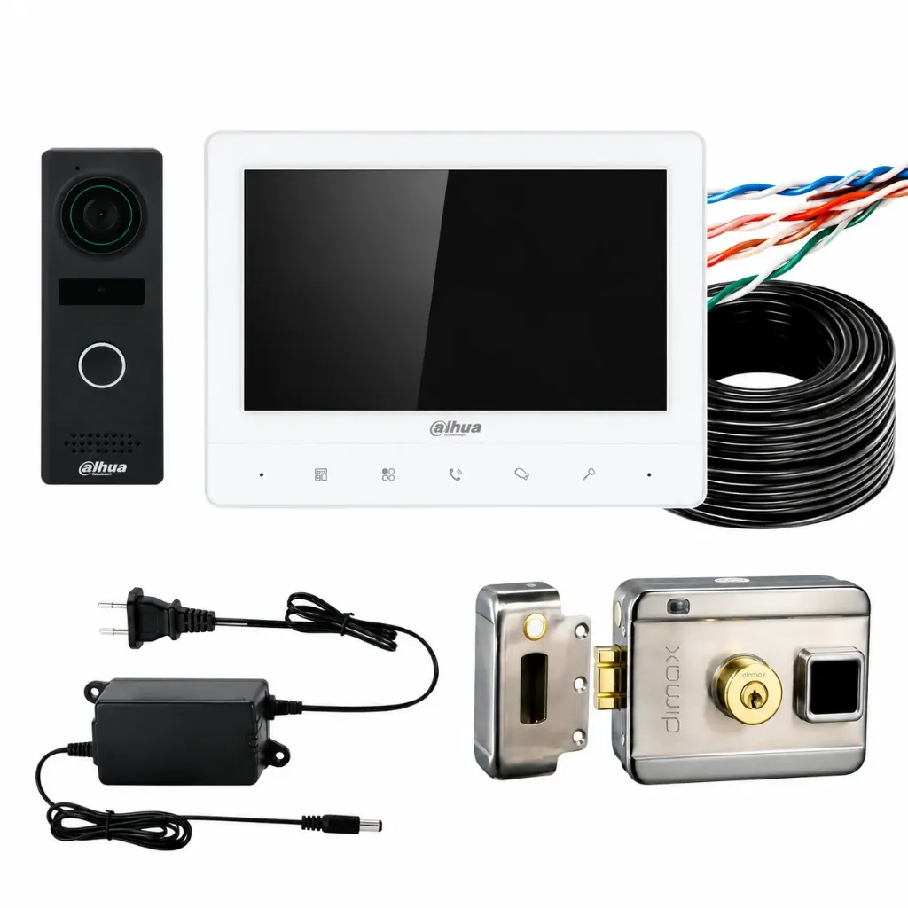 COMBO - KIT DE VIDEO PORTERO ANALOGICO DHI-KTA02M + CHAPA ELECTRICA N094 + FUENTE 2AMP  + CABLE PARA EXTERIOR CAT 5