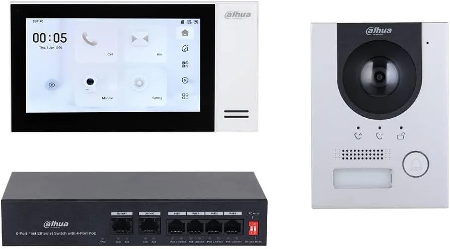 DAHUA - KIT DE VIDEOPORTERO IP (MONITOR + PLACA EXTERIOR + SWITCH POE)