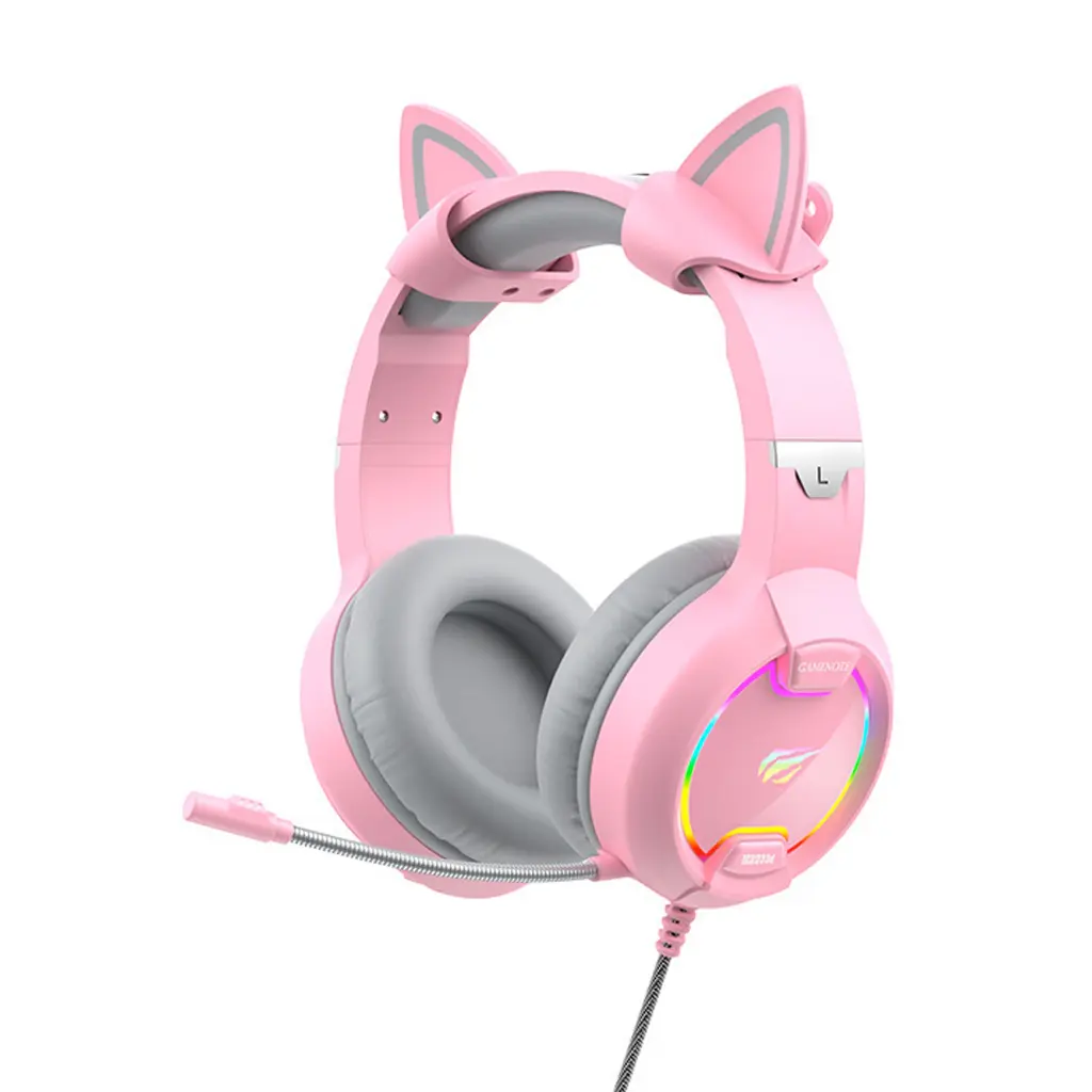 [H2233d-P] HAVIT - AUDIFONOS GAMER ROSA CON OREJAS DE GATO 