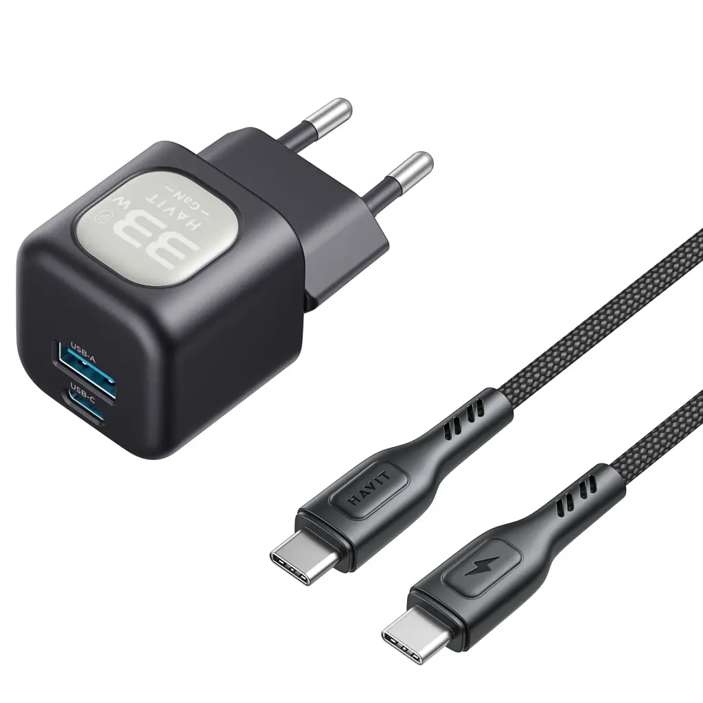 [UC233 EU-BK] HAVIT - CARGADOR 30W GaN CON USB-C A USB-C