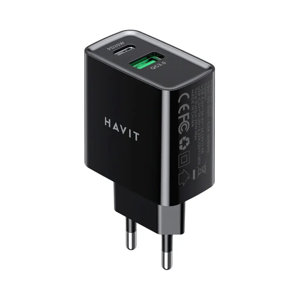 HAVIT - CARGADOR HAVIT NEGRO PD20W+QC3.0
