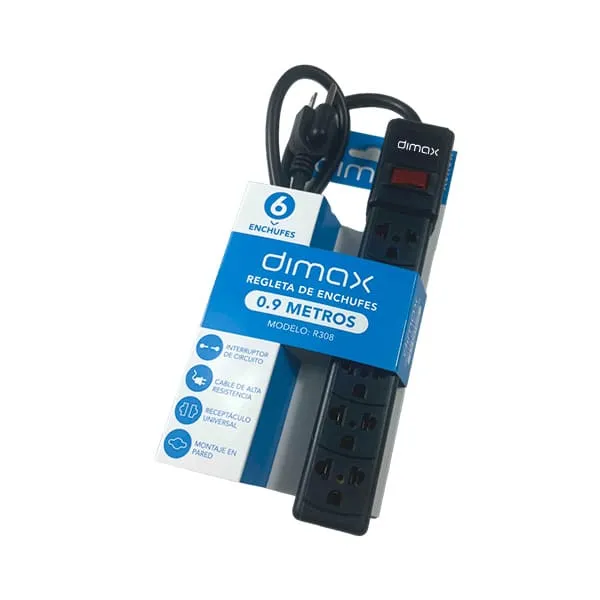 [R308] DIMAX - REGLETA CORTA PICOS 0,9MT DE 6 ENCHUFES