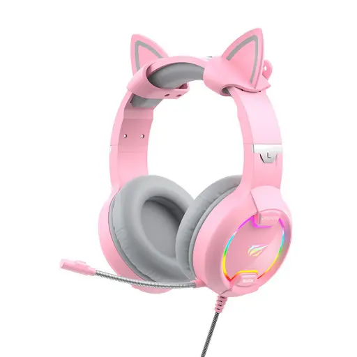 [H2233d-P] HAVIT - AUDIFONOS GAMER ROSA CON OREJAS DE GATO 
