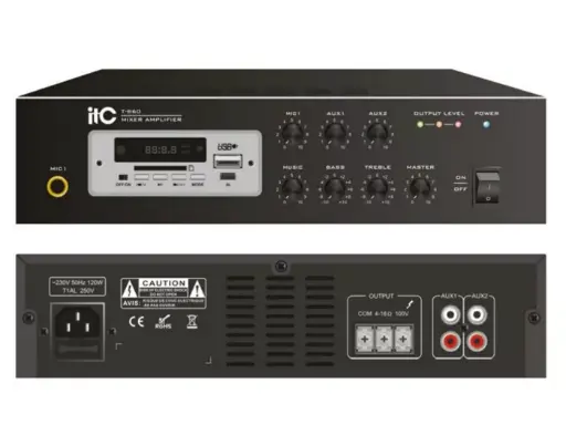 [T-B60] ITC - AMPLIFICADOR BLUETOOTH 60W 100/70V