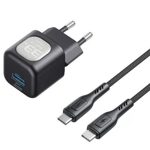 [UC233 EU-BK] HAVIT - CARGADOR 30W GaN CON USB-C A USB-C