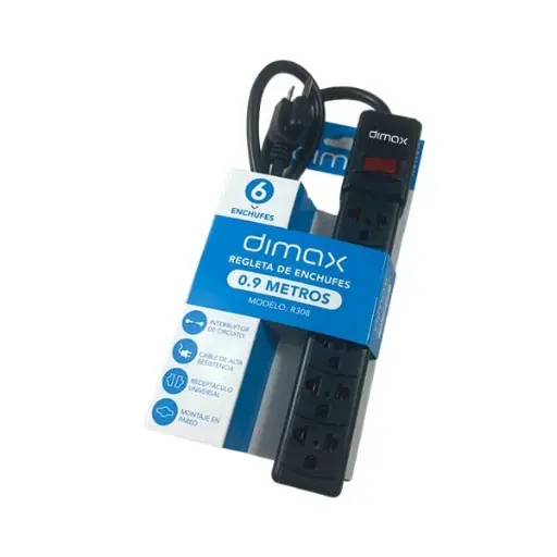 [R308] DIMAX - REGLETA CORTA PICOS 0,9MT DE 6 ENCHUFES